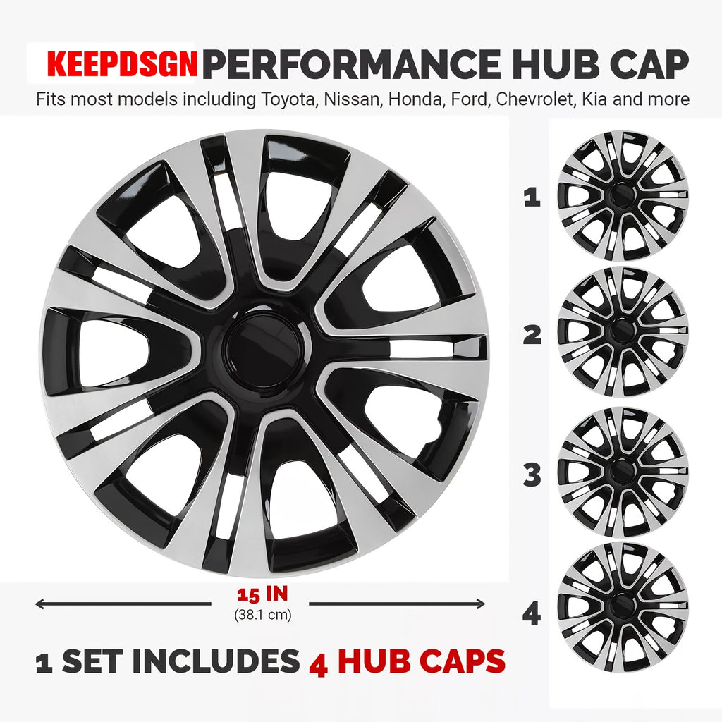15 Inch/16 Inch Universal Hubcaps, 4pcs/Set Full Cover Wheel Hub Covers, Snap-On Wheel Covers for Auto Tire Replacement, Exterior Decoration of Car Wheels, Durable Construction, Fits R15/R16 Tire & Rim for All Makes And Models
