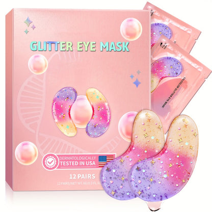 Collagen Under Eye Patches 12 Pairs Glitter Gold Gel Pads - Dark Circles Puffiness Anti-Wrinkle Moisturizing Hyaluronic Acid Eye Mask for Women All Skin Types Skincare Gift