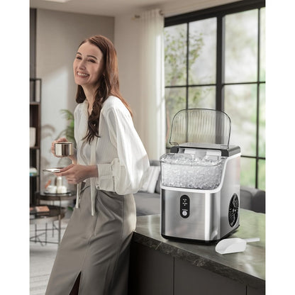 Chewable Ice Maker Countertop – 35 Lbs Nugget Pebble Ice or 26 Lbs Bullet Ice, Self-Cleaning, Includes Ice Scoop & Basket, Perfect Holiday Gift for Home, Kitchen, Easter, Halloween & Christmas