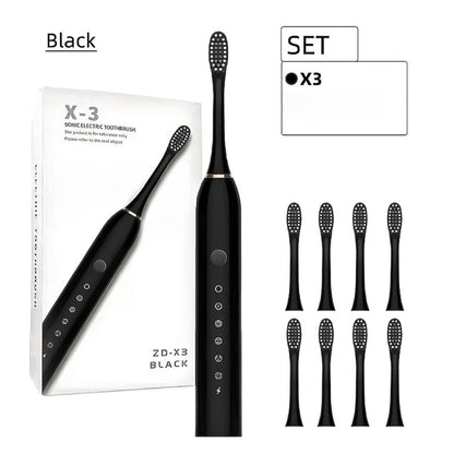 Electric Toothbrush Set with 8 Brush Heads - USB Rechargeable Adult Sonic Toothbrush, Soft Bristles, Portable for Travel & Home, Oral Care Gift for Men & Women - Pink / White / Black
