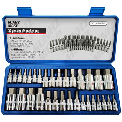 Hex Bit Socket Set 32pcs, 1/4", 3/8", & 1/2" Drives Allen Socket Set SAE And Metric Size, Master Allen Head Hex Key Socket Set Made Of S2 Steel, Enhanced Storage Case, Home Improvement, DIY Projects, Organized Case, Versatile Sockets, Sturdy Construction,