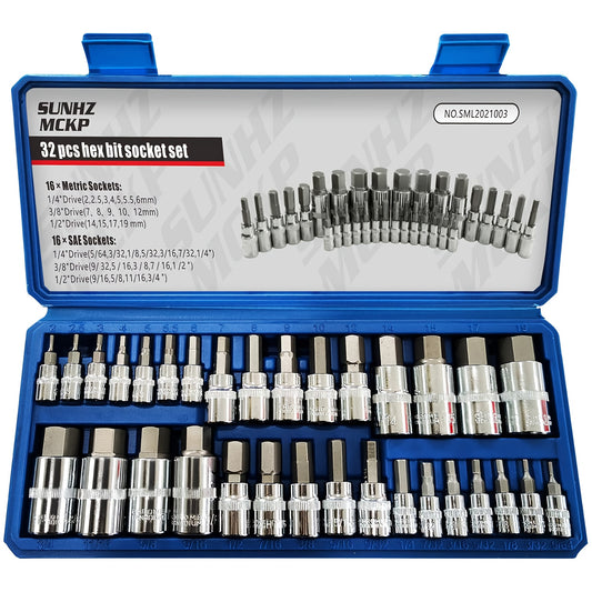Hex Bit Socket Set 32pcs, 1/4", 3/8", & 1/2" Drives Allen Socket Set SAE And Metric Size, Master Allen Head Hex Key Socket Set Made Of S2 Steel, Enhanced Storage Case, Home Improvement, DIY Projects, Organized Case, Versatile Sockets, Sturdy Construction,