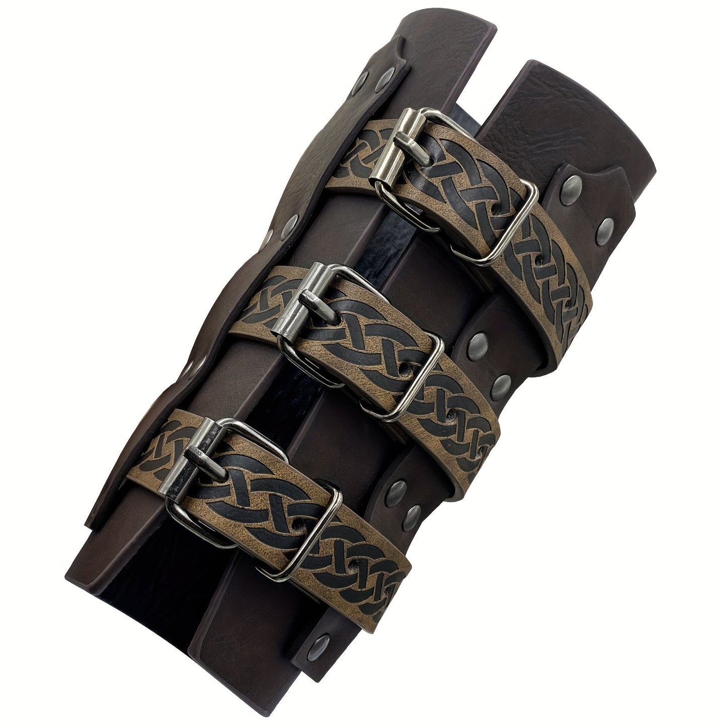 Medieval Faux Leather Bracers Viking Arm Guards – Embossed Renaissance LARP Cosplay Costume Accessory for Halloween, Stage Performance & Photography, Brown & Black, 1pc or 2pcs
