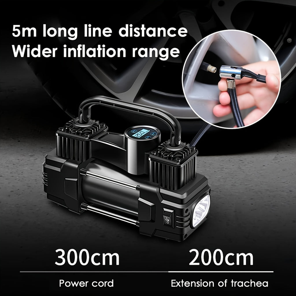 12V 150 PSI Air Compressor Tire Inflator Portable Powerful Dual Cylinder Air Pump, Used for Car Tires, Car Additions, Automatic Tire Pump, with LED Digital Pressure Gauge, LED Light, Suitable for SUV, Car, Bicycle, Basketball, Lifebuoy