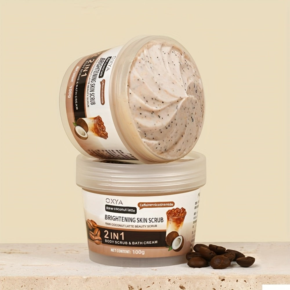 Exfoliating Body Scrub with Coconut Oil & Shea Butter — Raw Coconut Latte Sugar Scrub for Women, Deep Moisturizing Face & Body Exfoliator, Gentle Non-Irritating Formula, All Skin Types