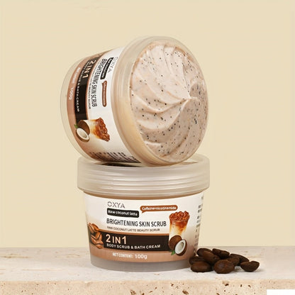 Exfoliating Body Scrub with Coconut Oil & Shea Butter — Raw Coconut Latte Sugar Scrub for Women, Deep Moisturizing Face & Body Exfoliator, Gentle Non-Irritating Formula, All Skin Types