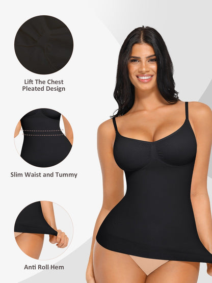 Women's Tummy Control Shapewear Camisole - Solid Color Body Smoothing, Black