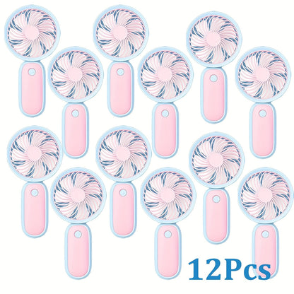 Mini Handheld Fan Bulk 12 Pack | Portable Neck & Wrist Personal Fan, USB Rechargeable, Lightweight Cute Design for Wedding Favors, Festival Party, Travel, Camping & Office Giveaways – Type A & B