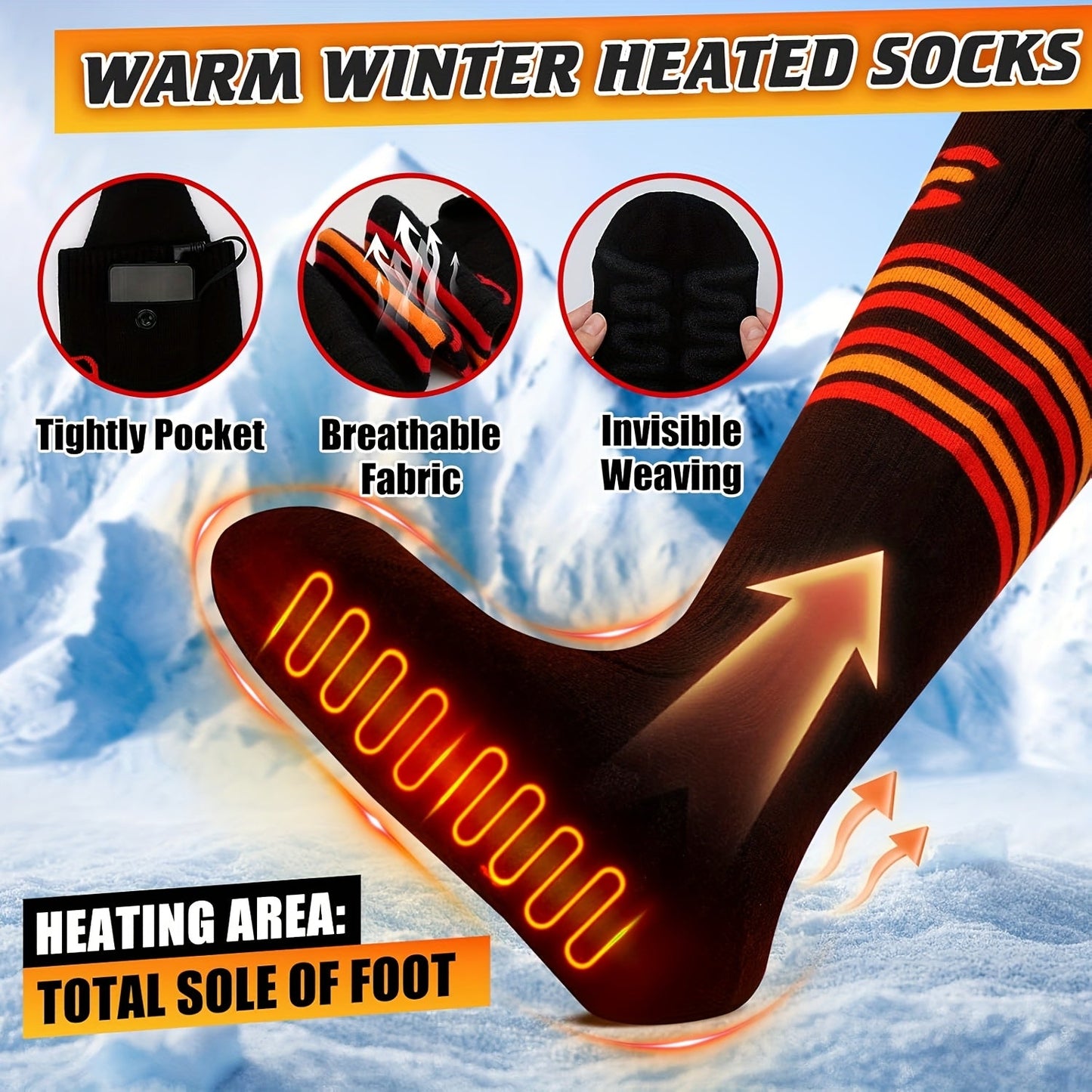 Rechargeable Electric Heated Socks for Men Women – 5000mAh Battery, Washable, Winter Warm Thermal Socks for Hiking Camping Skiing Hunting Fishing