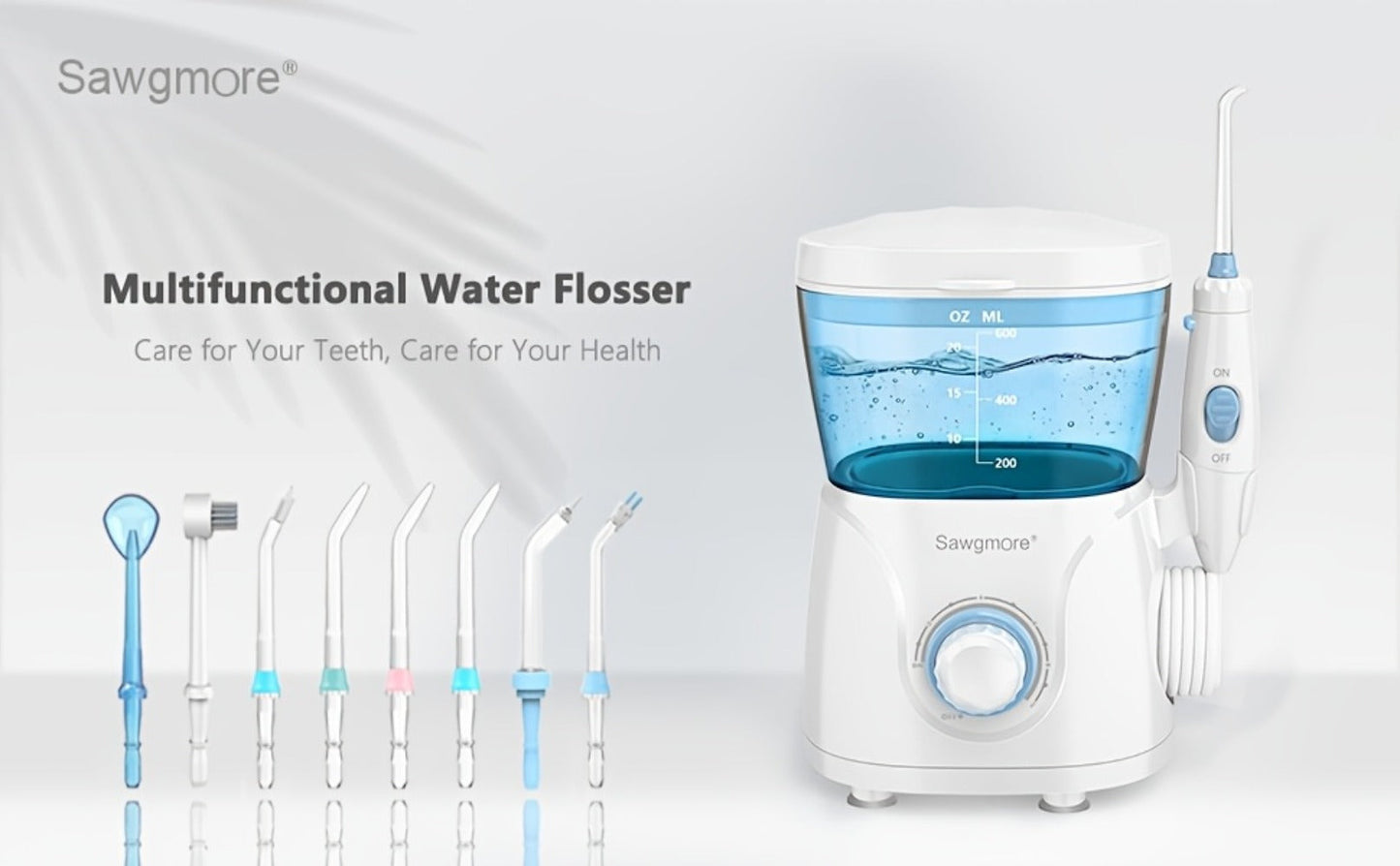 Desktop Water Flosser for Family Adults Kids 20oz Large Tank 10 Adjustable Pressure Levels 8 Nozzles Professional Oral Irrigator Electric Teeth Cleaner for Braces Implants Gum Health Home Use White