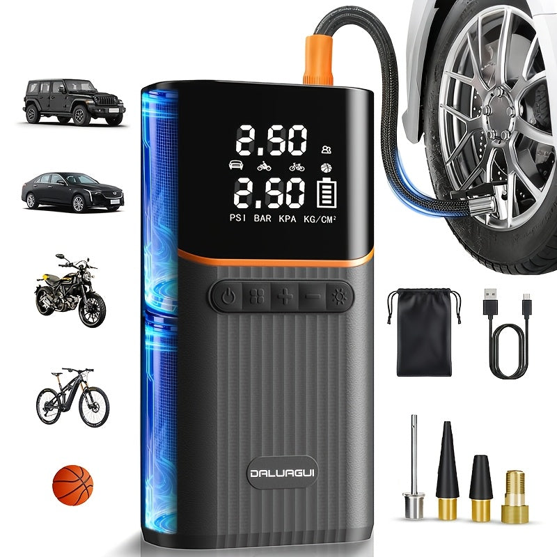 A Portable Car Emergency Start Power Supply, 6000mAh Large Capacity Battery, 150PSI, Dual Safety Protection, Lightweight And Dual Function, Lighting, Fast Inflation, Preferred Halloween/Christmas Gift, Essential for Outdoor Travel And Camping