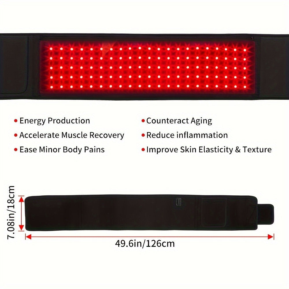 Wearable Red Light Therapy Belt – 660nm & 850nm 3-in-1 Chip Infrared Light Wrap with Timer for Inflammation Relief, Wound Healing & Body Recovery, Portable At-Home Pain Relief Therapy Device, Black