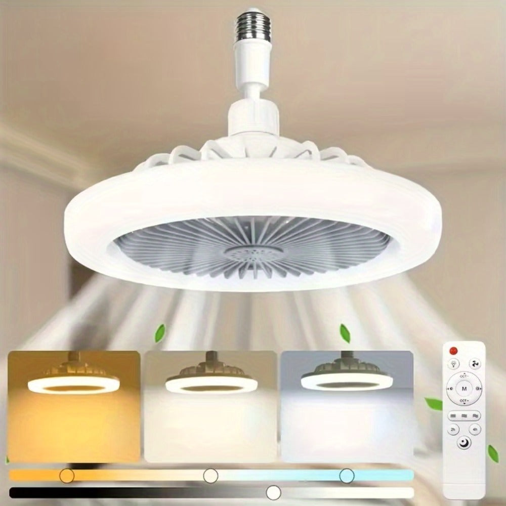 Ceiling Fan Light with Remote Control, Dimmable LED 3000-6500K, 3-Speed Fan, E26 Base, 360° Adjustable Universal Joint, Timed Night Light, Room Decor White & Gray