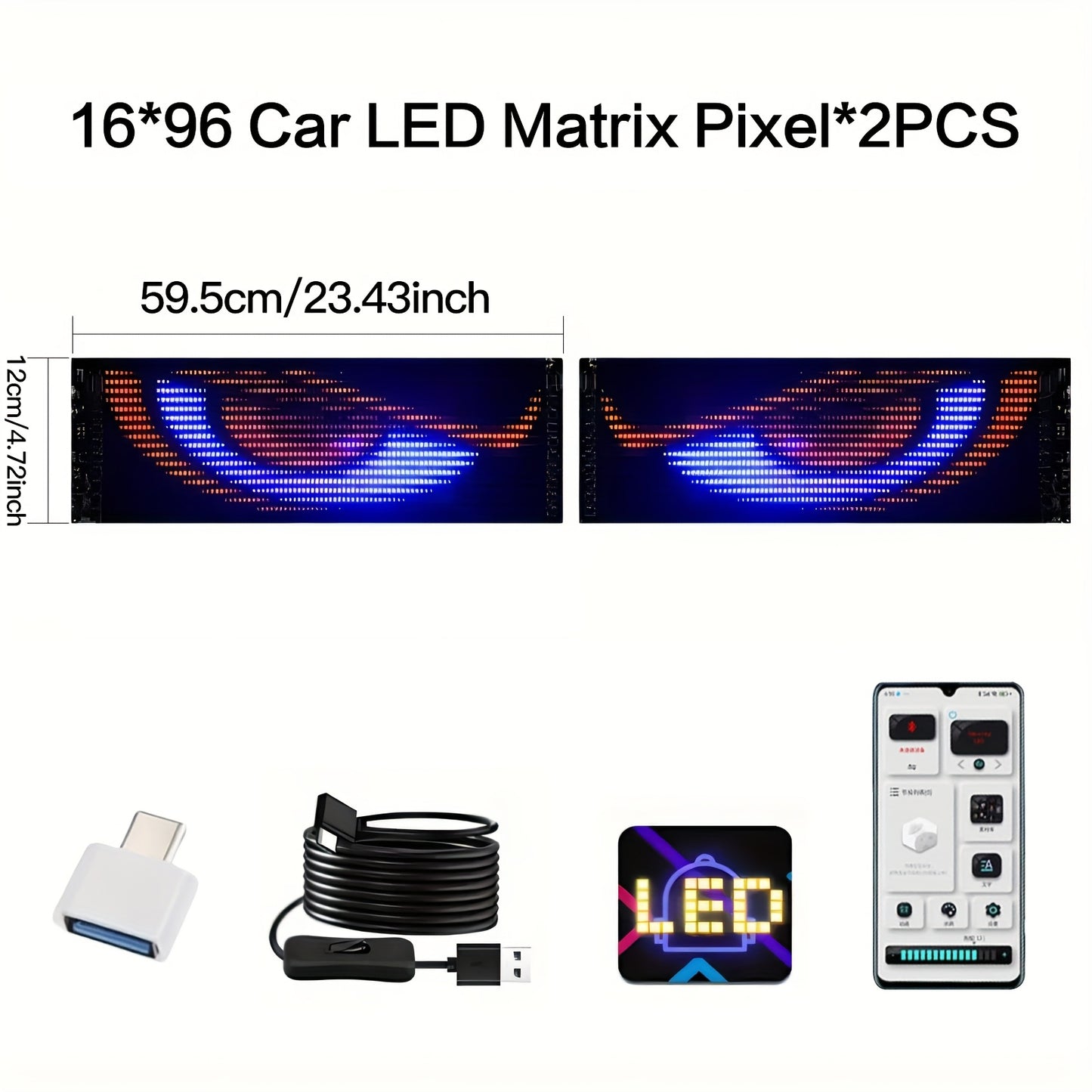 Flexible LED Scrolling Sign – APP-Controlled Programmable Display Screen for Car, Store, Indoor & Concert | USB Powered | 16×32 to 16×96 Pixels