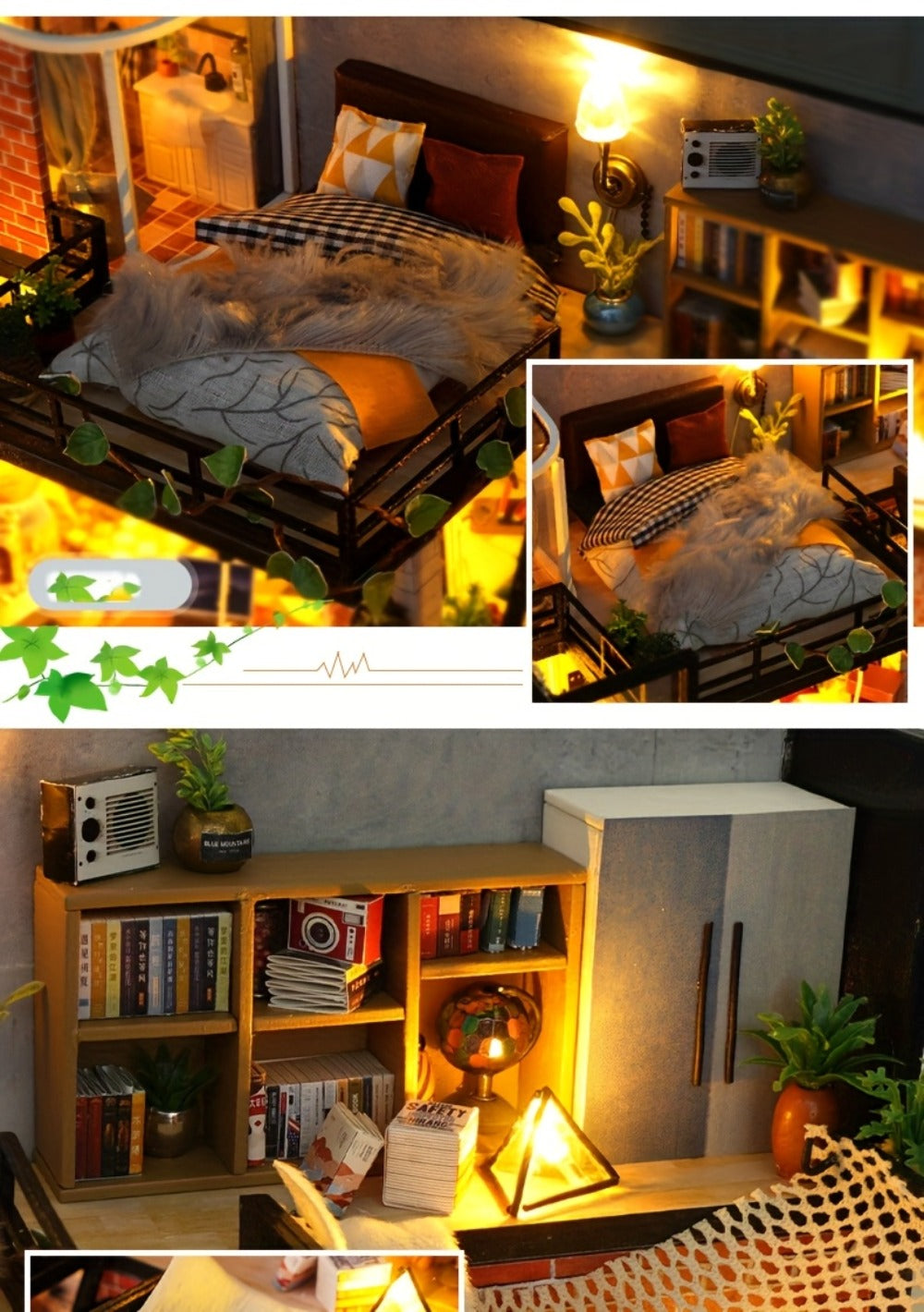 DIY Dollhouse Kit 2 Story with Dust Cover – Handmade Miniature House Model with Furniture Parts, No Glue No Batteries, Creative Build & Display Toy, Christmas Birthday Gift for Girls Teens & Adults