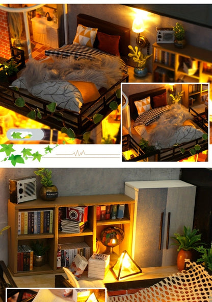 DIY Dollhouse Kit 2 Story with Dust Cover – Handmade Miniature House Model with Furniture Parts, No Glue No Batteries, Creative Build & Display Toy, Christmas Birthday Gift for Girls Teens & Adults