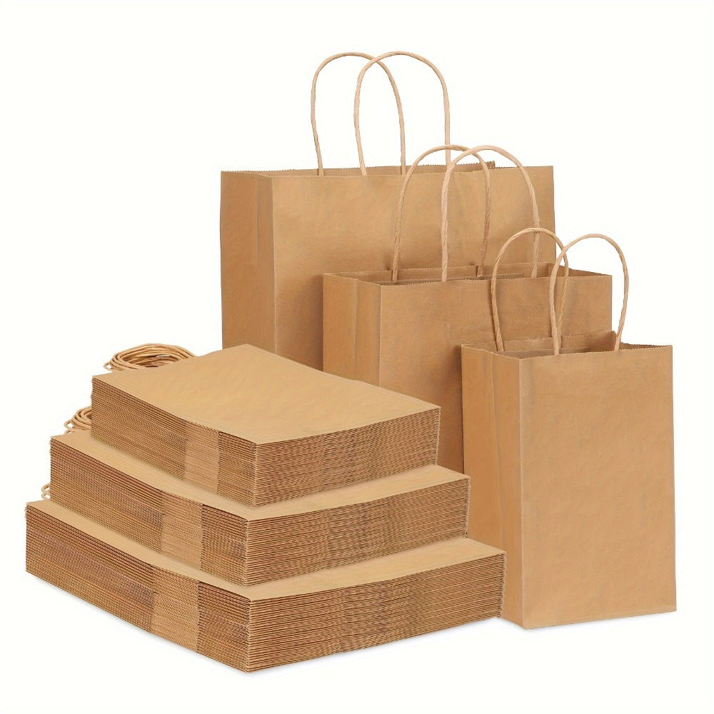 Kraft Paper Bags with Handles Bulk – 75/90/120/210 Pcs Gift Bags 3 Sizes 110g Shopping Bags for Wedding Party Retail Favor Wrapping Easy Storage