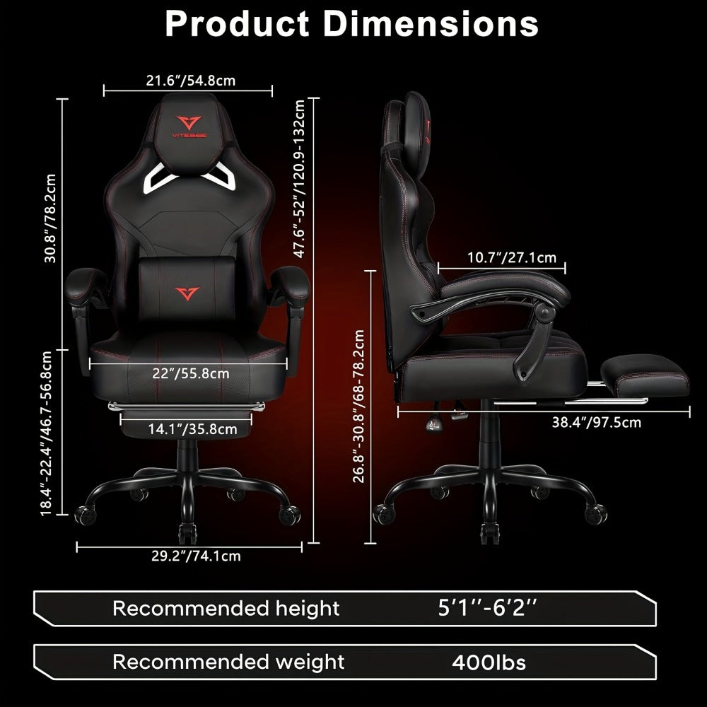 Big and Tall Oversized Gaming Chair with Footrest and High Back for Home Office detail image - detail view 3