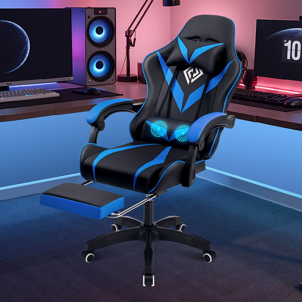 Gaming Chair shown in the Blue+Black-only Massage option
