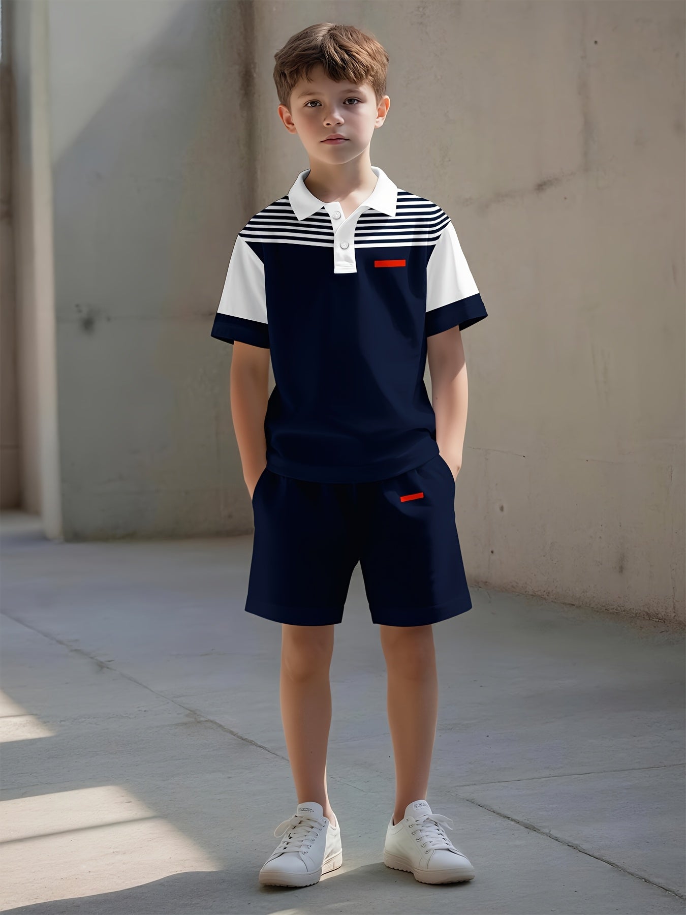 Boys' Navy Color Striped Shorts - product view 3