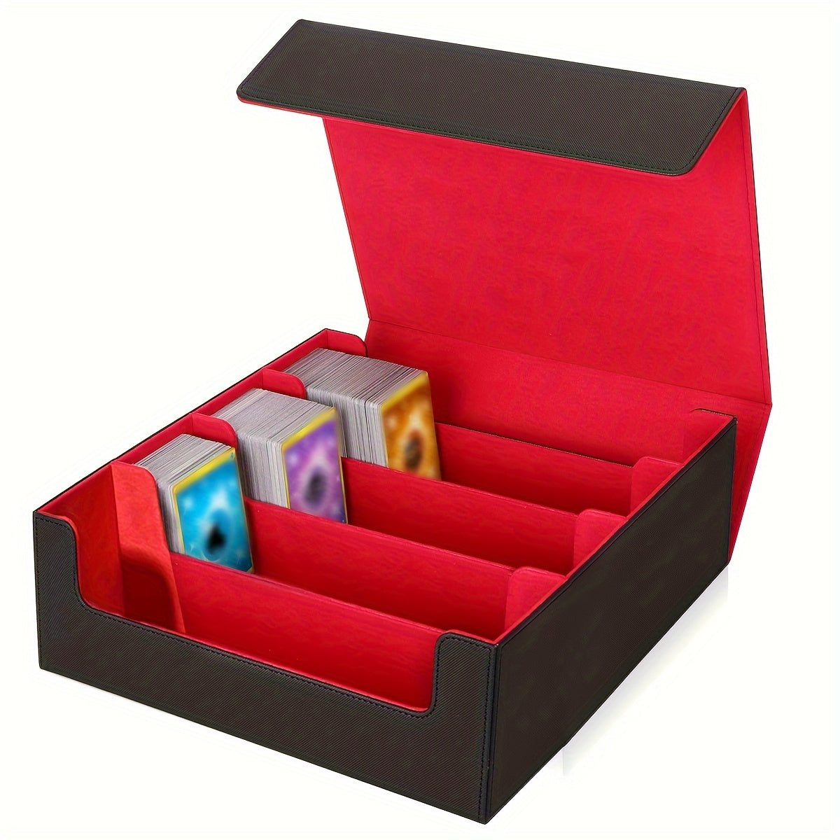 Large TCG Deck Box 3000+ Card Storage Case – 4-Row Synthetic Leather Organizer for MTG Commander, Yu-Gi-Oh, Pokemon & Sports Cards, Premium Large Capacity Trading Card Collection Box, Black Red Gray Blue