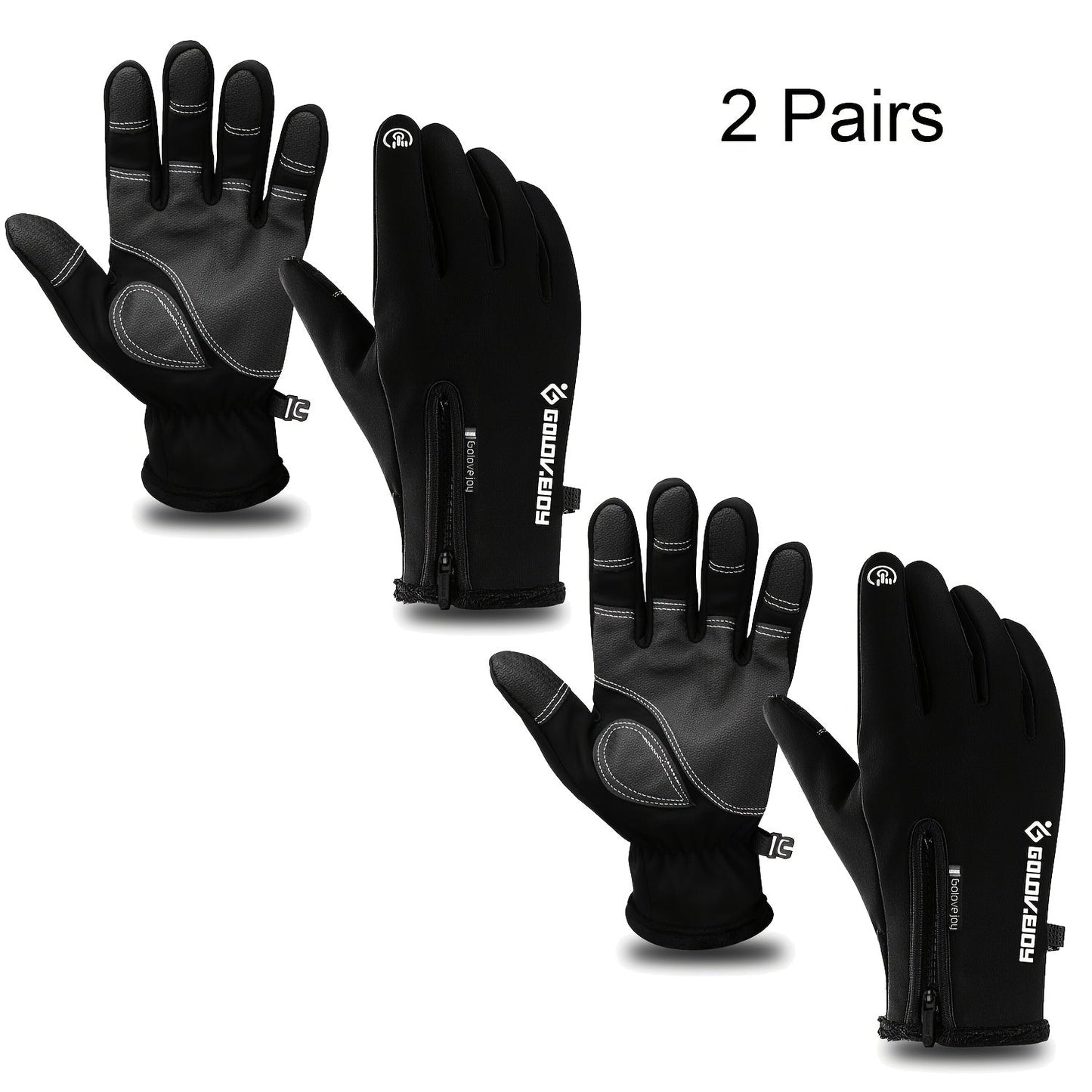 Windproof Knit Gloves for Outdoor Riding & Skiing – 2 Pairs Full-Finger Slip-Resistant Winter Gloves | 100% Polyamide Warm Gloves for Men & Women | S M L XL XXL | Black Gray