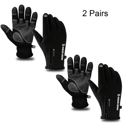 Windproof Knit Gloves for Outdoor Riding & Skiing – 2 Pairs Full-Finger Slip-Resistant Winter Gloves | 100% Polyamide Warm Gloves for Men & Women | S M L XL XXL | Black Gray