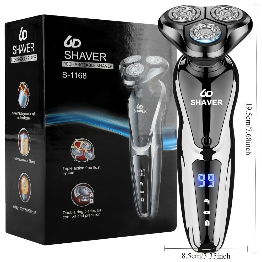 Men's Electric Shaver 3D Floating Head with LED Display - Rechargeable Washable Cordless Rotary Shaver for Home & Travel, Close Smooth Shave, Great Gift for Men, Boyfriend & Valentine's Day, 2-Pack