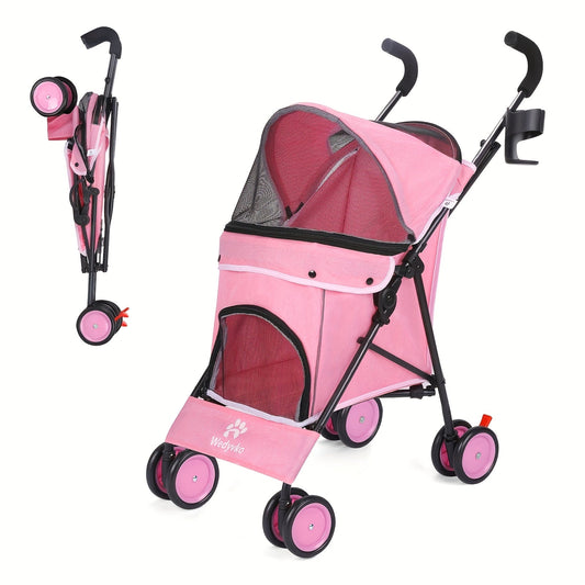 Pet Stroller for Small Dogs & Cats | Foldable Travel Dog Stroller, Portable Puppy Cat Pram with 4 Wheels, Canopy & Storage Basket, Lightweight Jogger Stroller for Pets Up to 33 lbs, 5 Colors