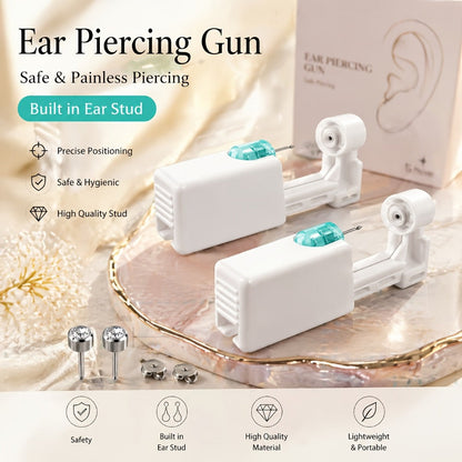 Disposable Ear Piercing Gun Set 8pcs - Stainless Steel Ear Stud Piercing Tool Kit, Safe Portable Self-Piercing Device with Hypoallergenic Earrings for Home Use, Silver & Gold
