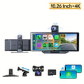 Cinandrow Wireless Carplay Touchscreen With 4K Dash Cam, 10.26" Portable Apple Carplay & Android Auto Car Stereo, Carplay Screen With 2160p Backup Camera, GPS Navigation/Mirror Link/Voice Control/Bt