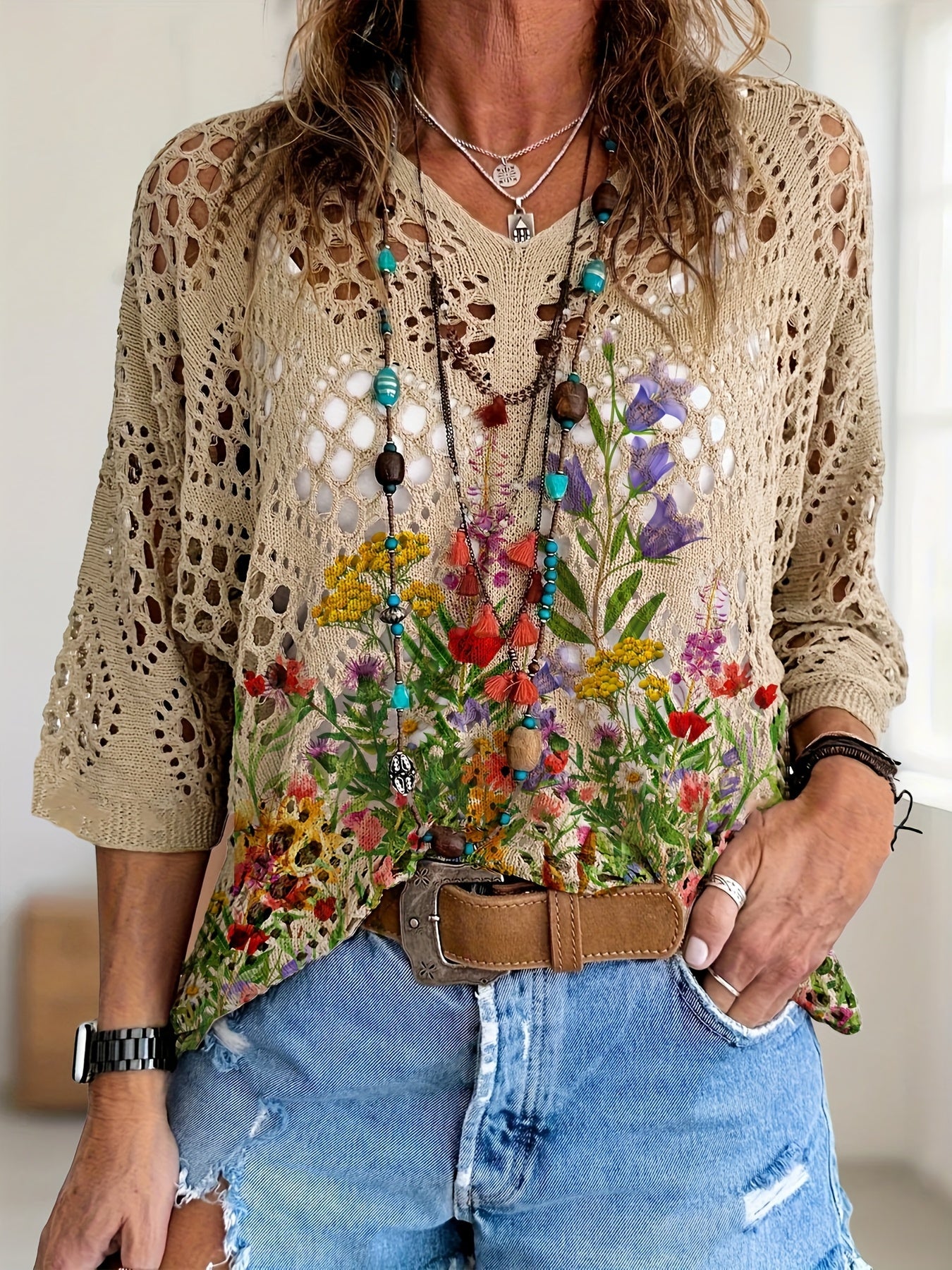 Women's Color 01 Polyester Floral Printed Top - product view 5