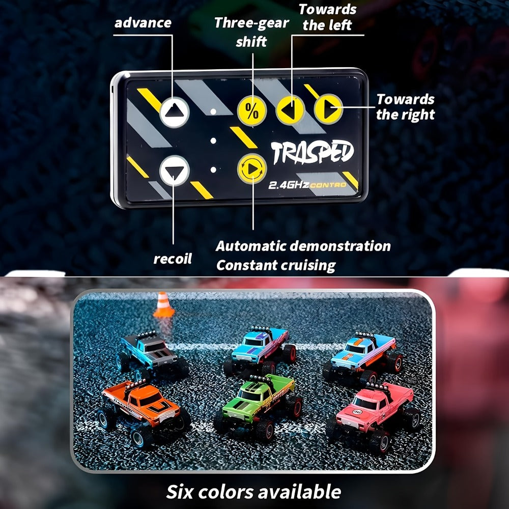 Mini RC Monster Truck 1:64 Scale Alloy Remote Control Car with LED Lights 2.4GHz Speed Steering Adjustable Kids Boys Gift