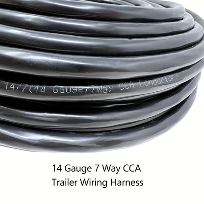 7 Way Trailer Wire, Heavy Duty 14 Gauge 7 Conductor RV Trailer Wiring, CCA Color-Coded Durable Trailer Wiring Extension, Copper Clad Aluminum Conductor Insulated Trailer Cable