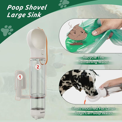 Portable Dog Water Bottle 3-in-1 – Travel Water Dispenser, Food Container & Poop Bag Holder for Dogs, Leak-Proof Silicone & ABS, Lightweight Outdoor Pet Water Bottle for Walks, Hiking & Camping | 300ml / 500ml