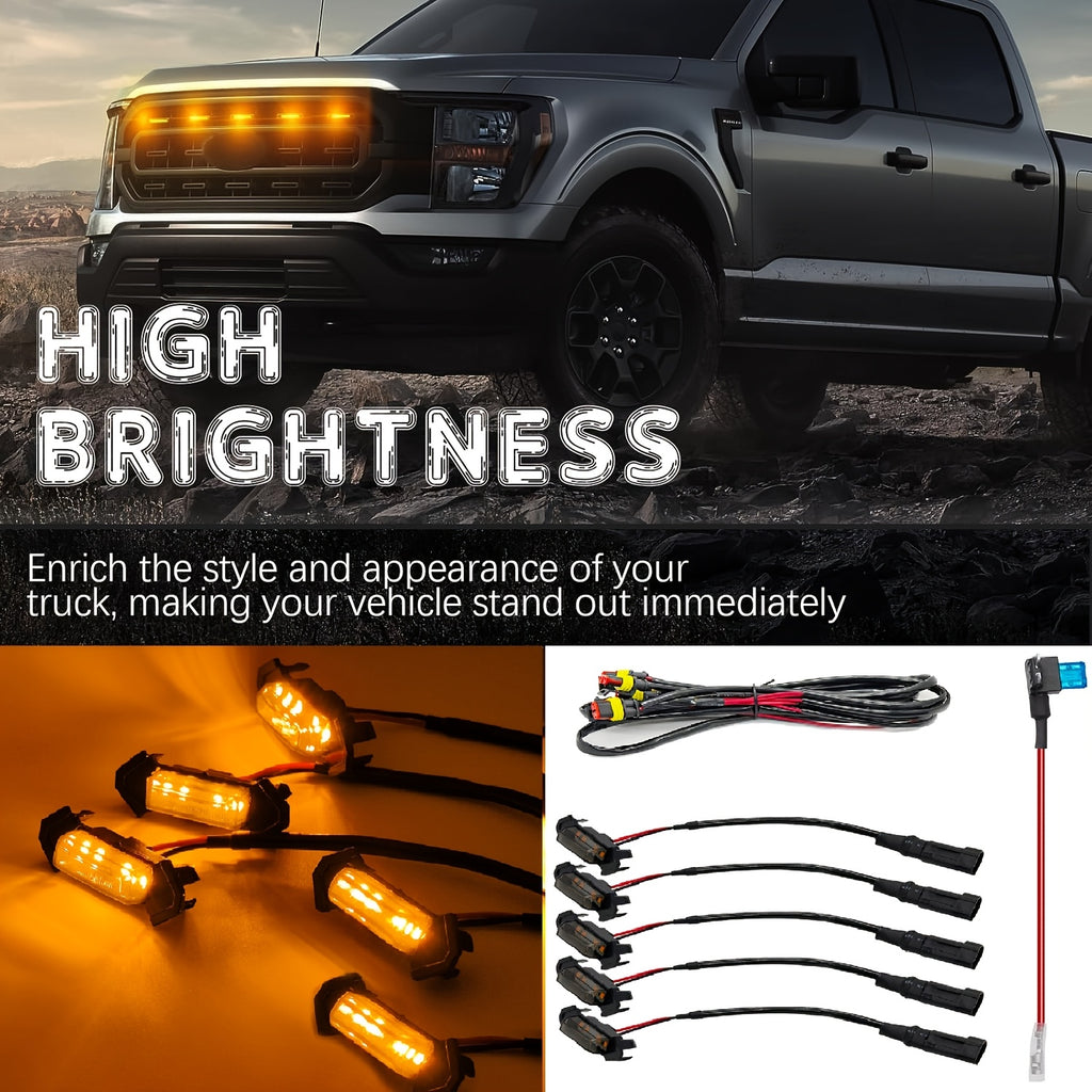 4pcs LED Amber Off-Road Vehicle Lights, LED Grille Lights Set of 4, Amber Accent Lighting Kit for Vehicle Front Grill, 12V Hardwired Automotive Decoration Lights, Universal Fit with LED Source, No Battery Required