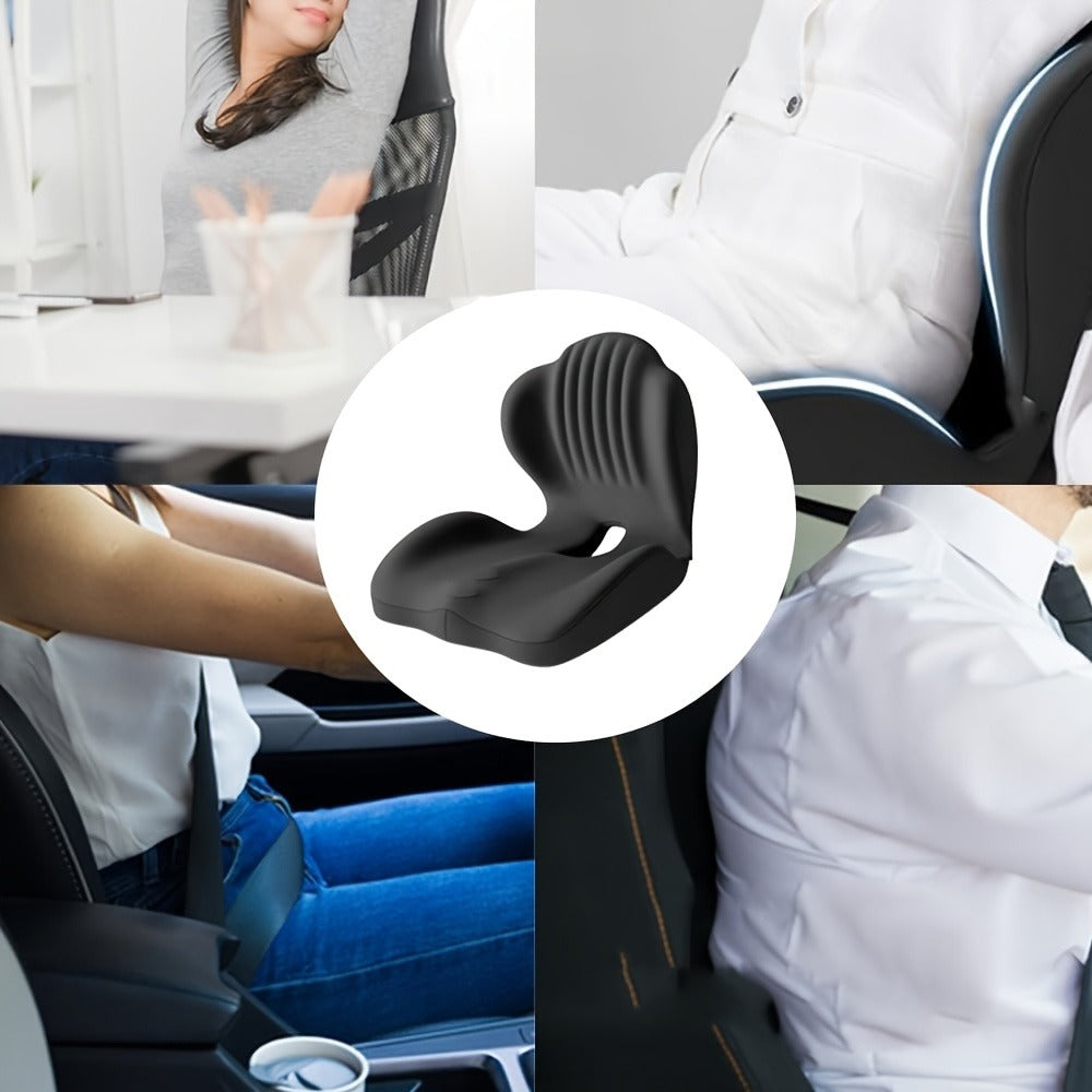 Memory Foam Seat Cushion Ergonomic with Back Support & Breathable Hollow Design – Comfortable Chair Pad for Office, Car Seat & Long Sitting, Unisex Gift