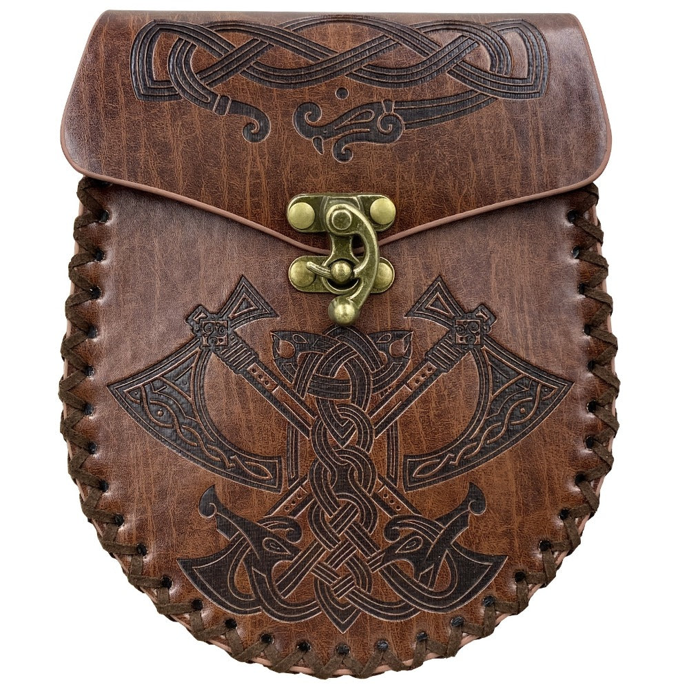 Viking Faux Leather Waist Bag Medieval Belt Pouch Handmade Retro Style – LARP Renaissance Faire Cosplay Stage Prop Costume Accessory for Men Women, Multiple Designs