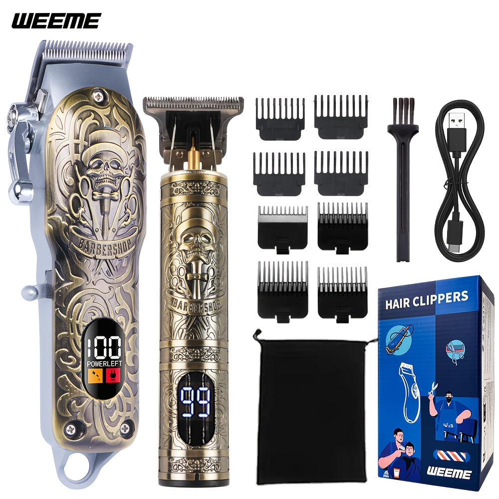 Hair Clipper Beard Trimmer for Men USB-C Rechargeable Electric Razor Dragon & Phoenix Design 4 Guide Combs - Hair Shaving Cutting Body Grooming Kit Gold Black Bronze