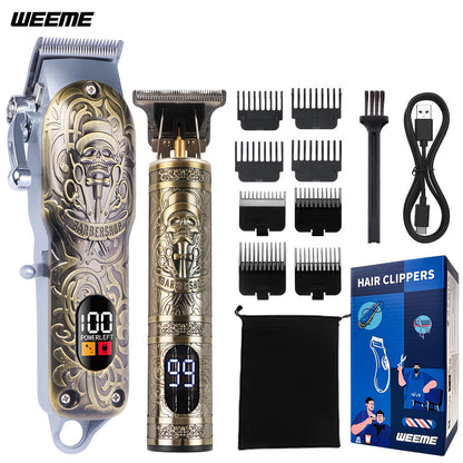 Hair Clipper Beard Trimmer for Men USB-C Rechargeable Electric Razor Dragon & Phoenix Design 4 Guide Combs - Hair Shaving Cutting Body Grooming Kit Gold Black Bronze