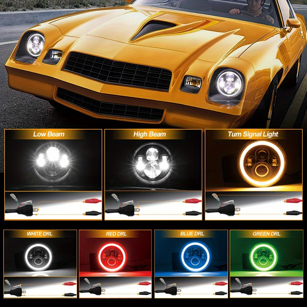 2pcs 7 Inch Round LED Headlight with Clourful Drl And Amber/Blue/Green/Red/Pink Turn Signal, High/low Beam Approved for JEEP for Wrangler JK TJ CJ