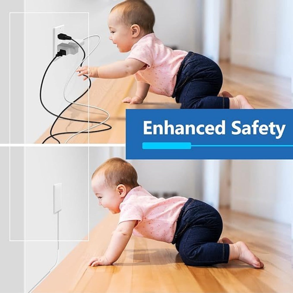 Flat Plug Extension Cord 3 Outlets Ultra Thin Wall Hugger with Outlet Concealer Cord Organizer Kit Space Saving Child Safe 13A 1625W for Behind Furniture Bed Sofa Desk Dorm Office 3FT 5FT 8FT