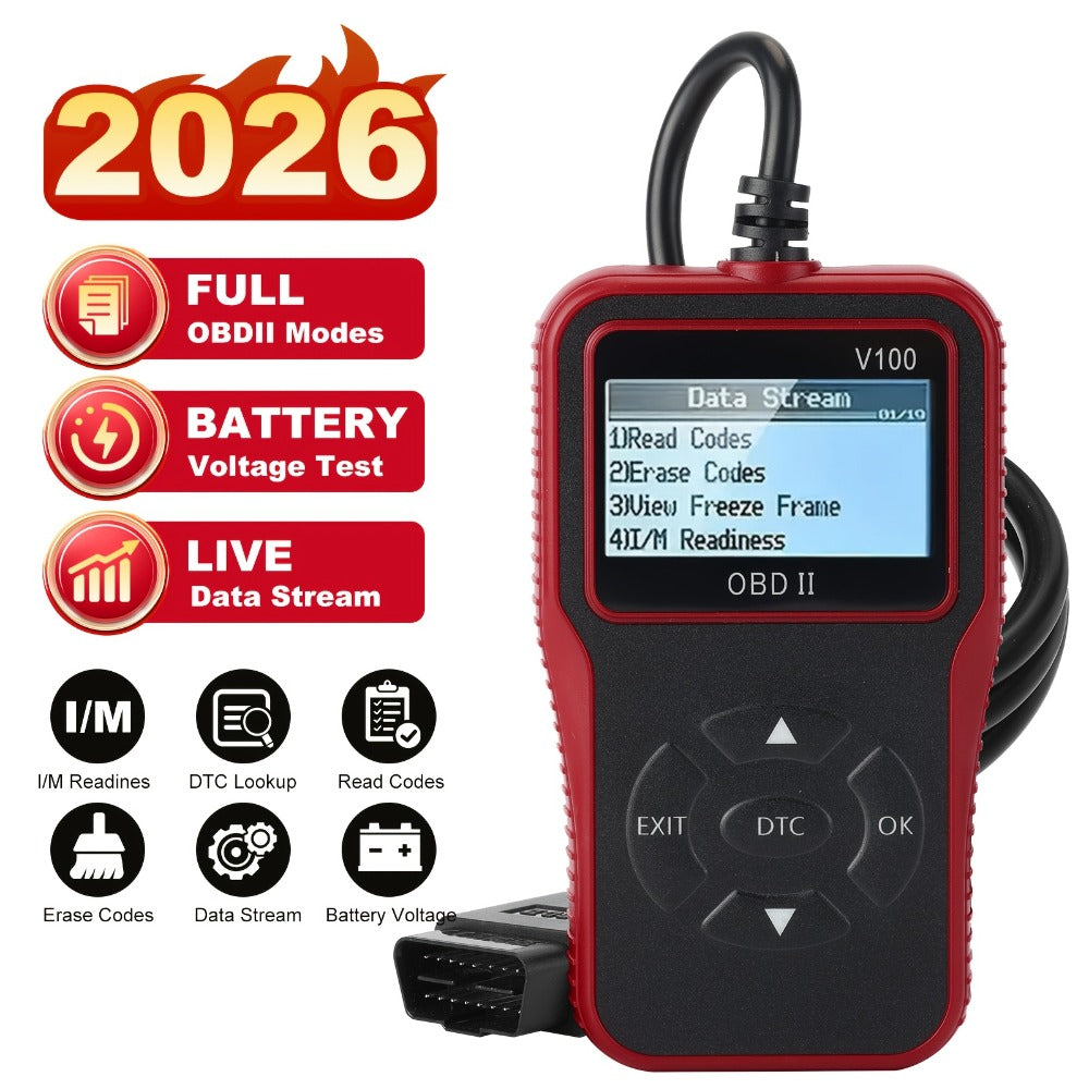 OBD2 Scanner V100 USB Powered - Engine Fault Code Reader & Diagnostic Tool for All 1996+ Vehicles | No Battery Required, Up to 36V