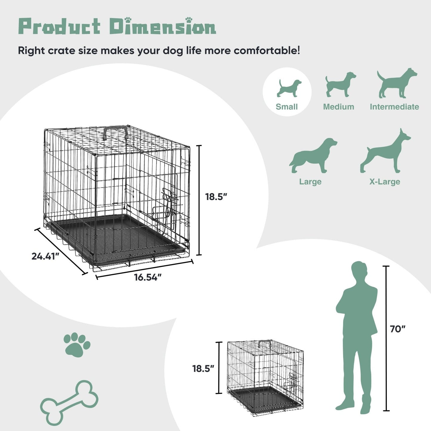 Folding Wire Dog Crate with Divider - Single & Double Door Options, Leak-Proof Plastic Tray, Indoor Outdoor Travel Kennel for Small Medium Large Dogs, 24" / 30" / 36" Sizes