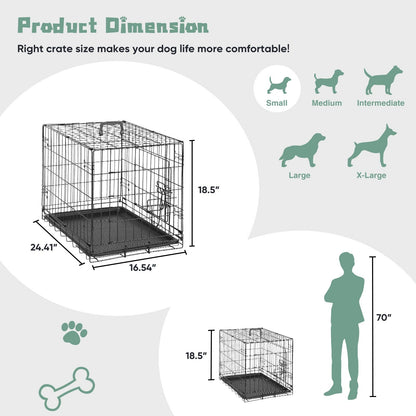 Folding Wire Dog Crate with Divider - Single & Double Door Options, Leak-Proof Plastic Tray, Indoor Outdoor Travel Kennel for Small Medium Large Dogs, 24" / 30" / 36" Sizes