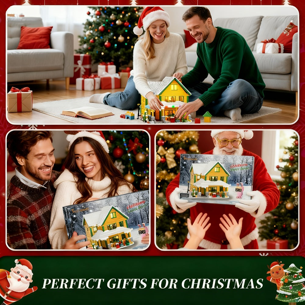 Christmas Story Building Blocks Set 1146 Pcs – LED Lit Classic Movie Style Christmas House Model Character Figures Holiday Display Decoration Family Gift Adults Kids