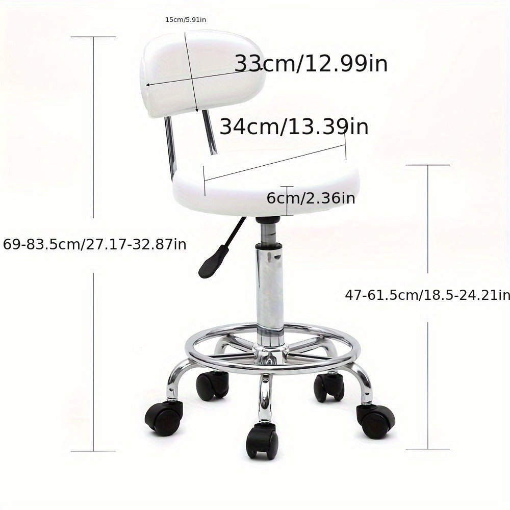Adjustable Salon Stool with Back 360 Swivel PU Leather Cushioned Round Seat Chair for Salon Barber Spa Esthetician Home Office Vanity Makeup Station White