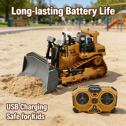 RC Construction Vehicle Toy 2.4GHz Remote Control Excavator Bulldozer Loader with Alloy Metal Cover Lights & Sound Effects – Crawler Tractor Truck for Boys Ages 8+ Birthday Christmas Gift