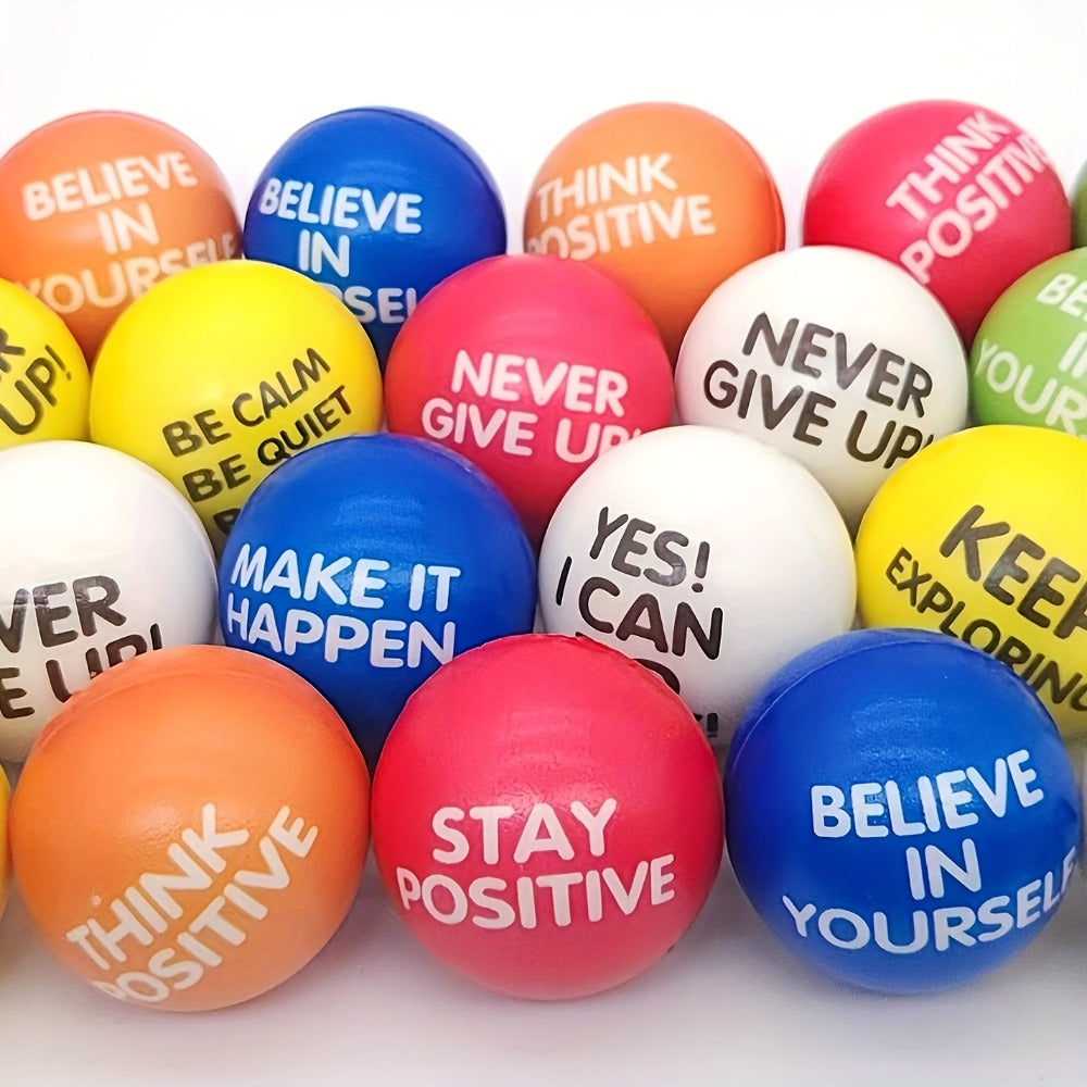 Inspirational Sponge Stress Balls 30 Pack 6.3cm – Motivational Slogan Hand Fitness Relaxation Balls for Classroom Rewards, Office Team Building, Party Events & Christmas Gifts