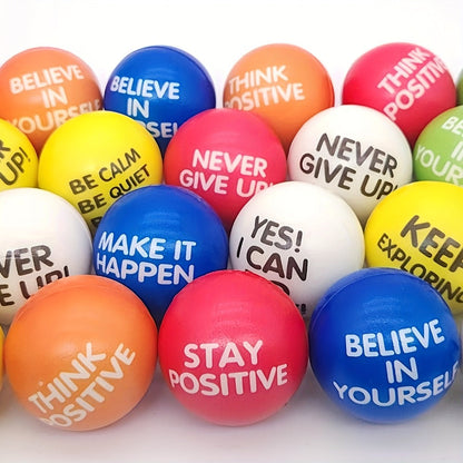 Inspirational Sponge Stress Balls 30 Pack 6.3cm – Motivational Slogan Hand Fitness Relaxation Balls for Classroom Rewards, Office Team Building, Party Events & Christmas Gifts